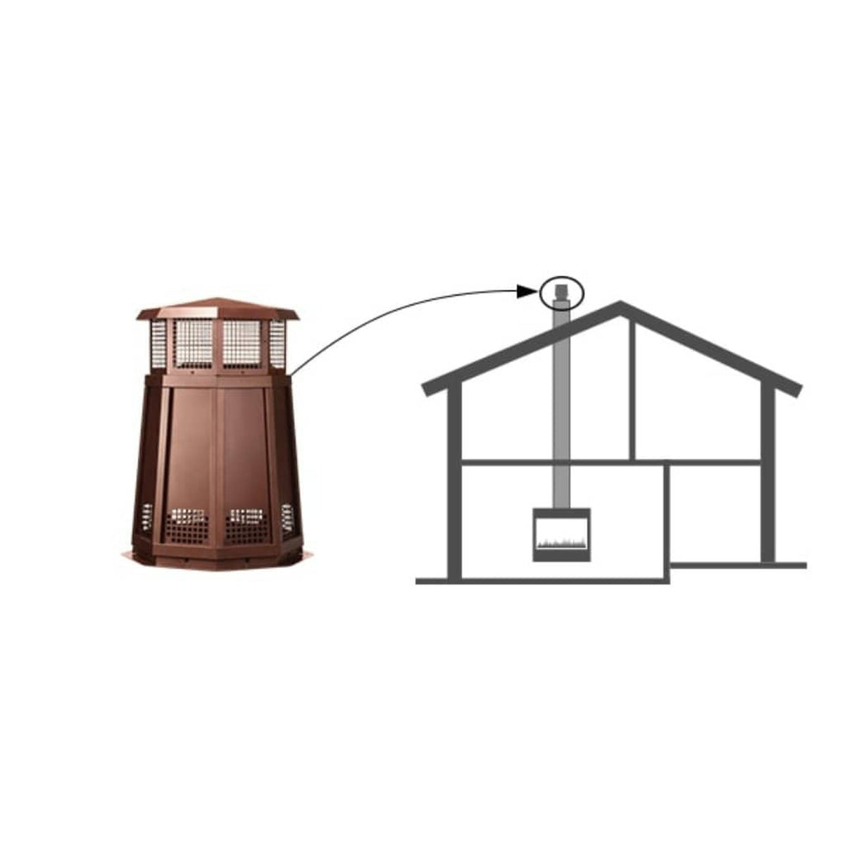 Majestic 34" Faux Copper Octagon Decorative Vertical Venting Gas Shroud / Wood Termination Cap