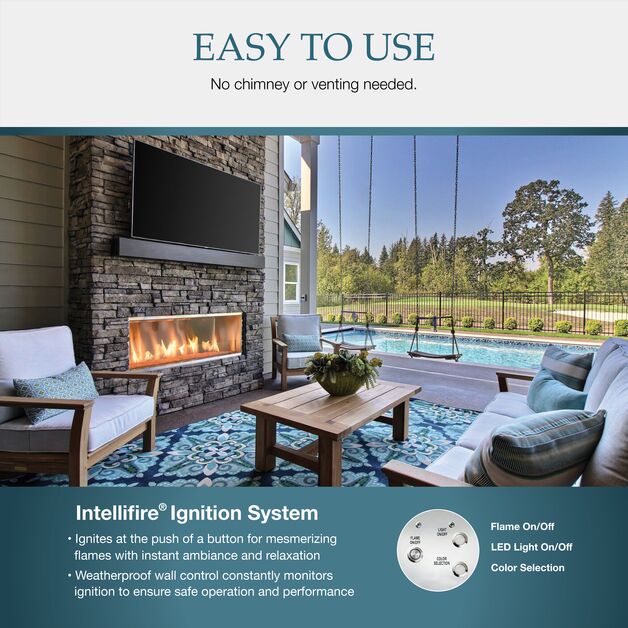 Majestic Lanai See-Through 48" Linear Contemporary Outdoor Vent Free Natural Gas Fireplace With IntelliFire Ignition System