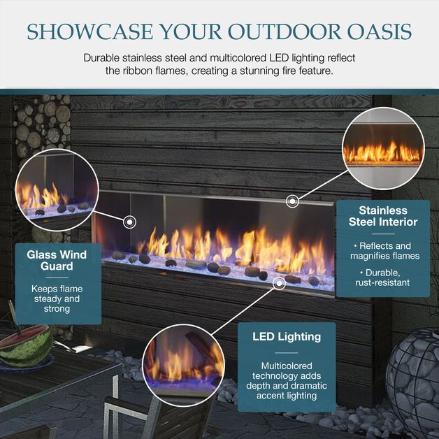 Majestic Lanai See-Through 48" Linear Contemporary Outdoor Vent Free Natural Gas Fireplace With IntelliFire Ignition System