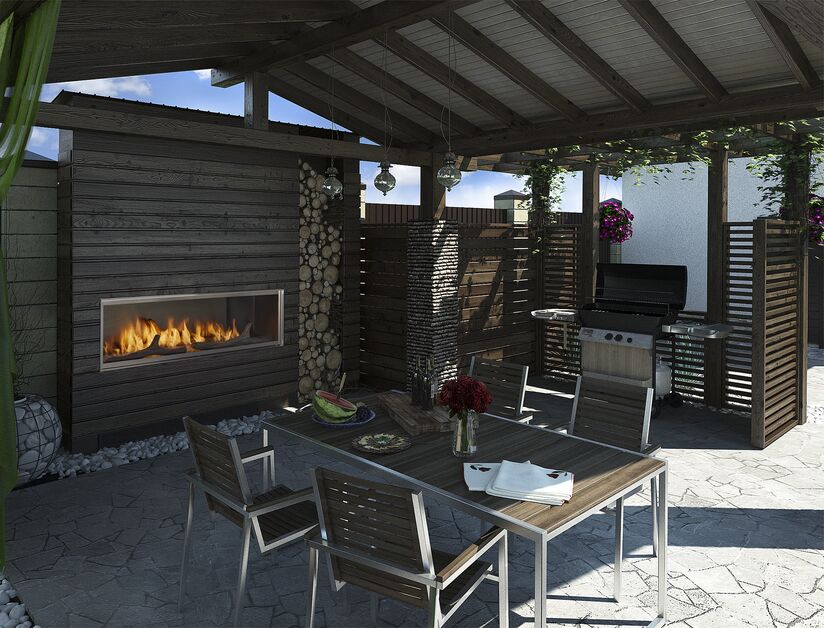 Majestic Lanai 60" Linear Contemporary Outdoor Vent Free Natural Gas Fireplace With IntelliFire Ignition System