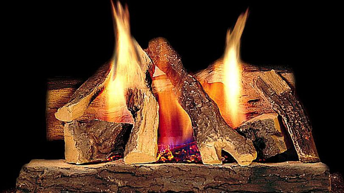 Majestic Campfire 18" 10-Piece Fiber Vented Natural Gas Log Set With Stainless Steel Burner, Hearth Kit and Standing Pilot Ignition System