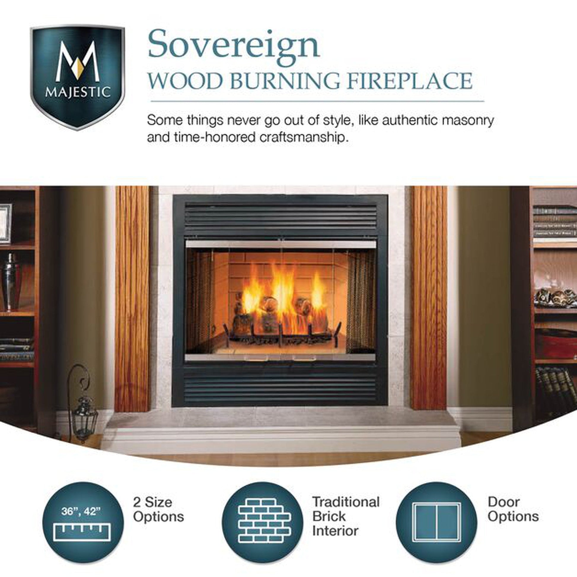 Majestic 36" Sovereign Radiant Traditional Wood Burning Fireplace