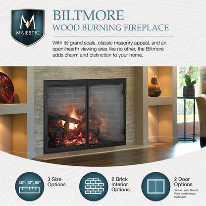 Majestic Biltmore 36" Radiant Traditional Wood Burning Fireplace With Traditional Brick Pattern