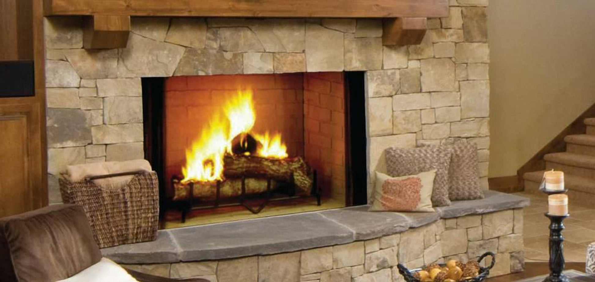 Majestic Biltmore 50" Radiant Traditional Wood Burning Fireplace With Herringbone Brick Pattern