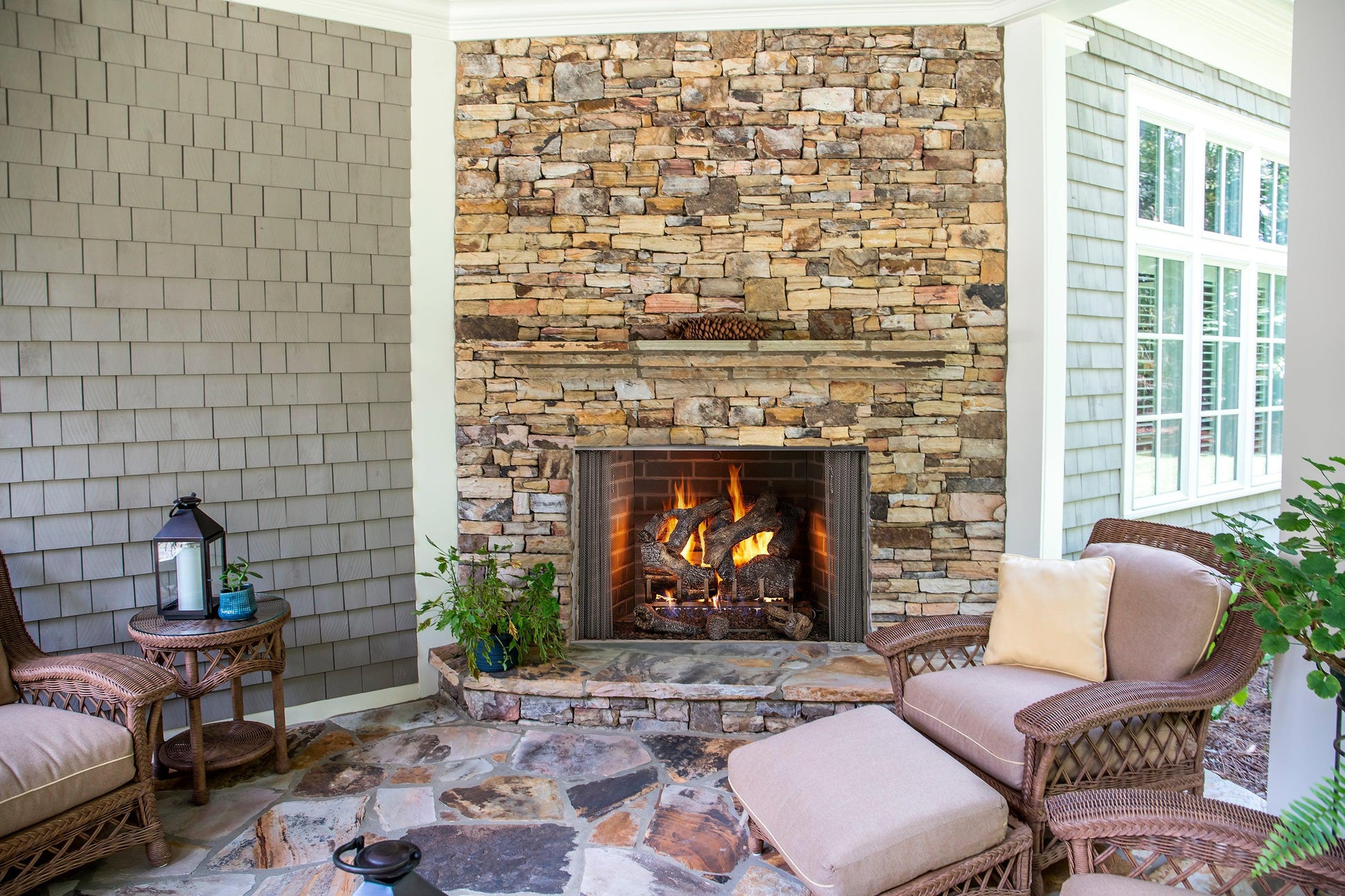 Majestic Cottagewood 36" Traditional Outdoor Wood Burning Fireplace With Gray Traditional Refractory