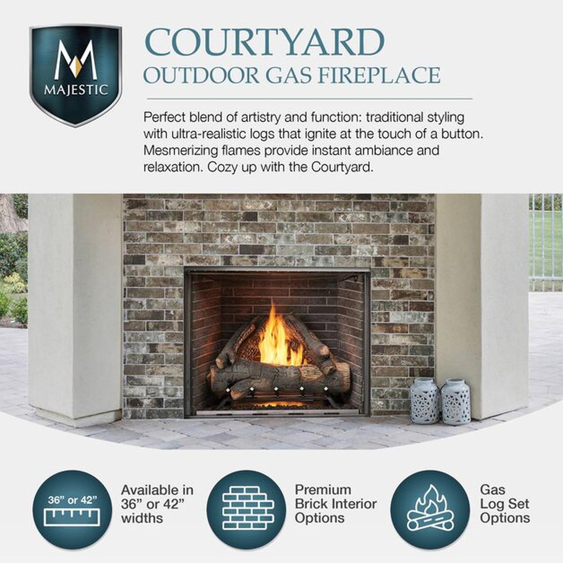 Majestic Courtyard 42" Traditional Outdoor Vent-Free Natural Gas Fireplace With IntelliFire Ignition System