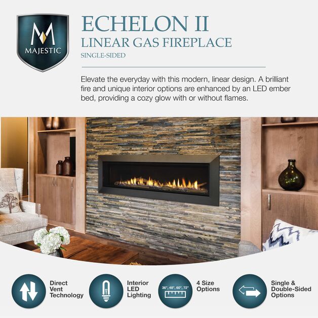 Majestic Echelon II 48" Linear Contemporary Direct Vent Natural Gas Fireplace With IntelliFire Touch Ignition System