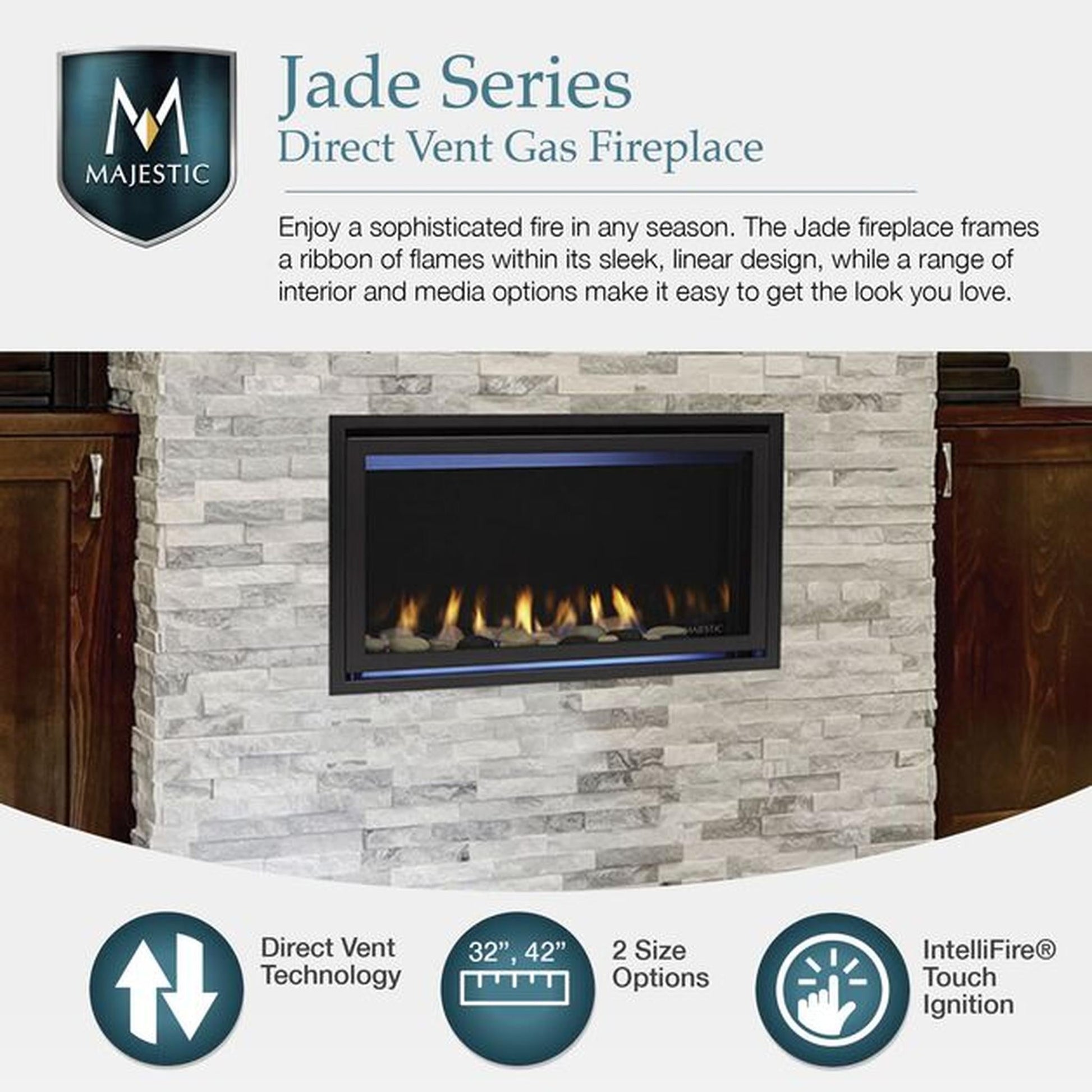 Majestic Jade 42" Linear Contemporary Direct Vent Propane Gas Fireplace With IntelliFire Touch Ignition System