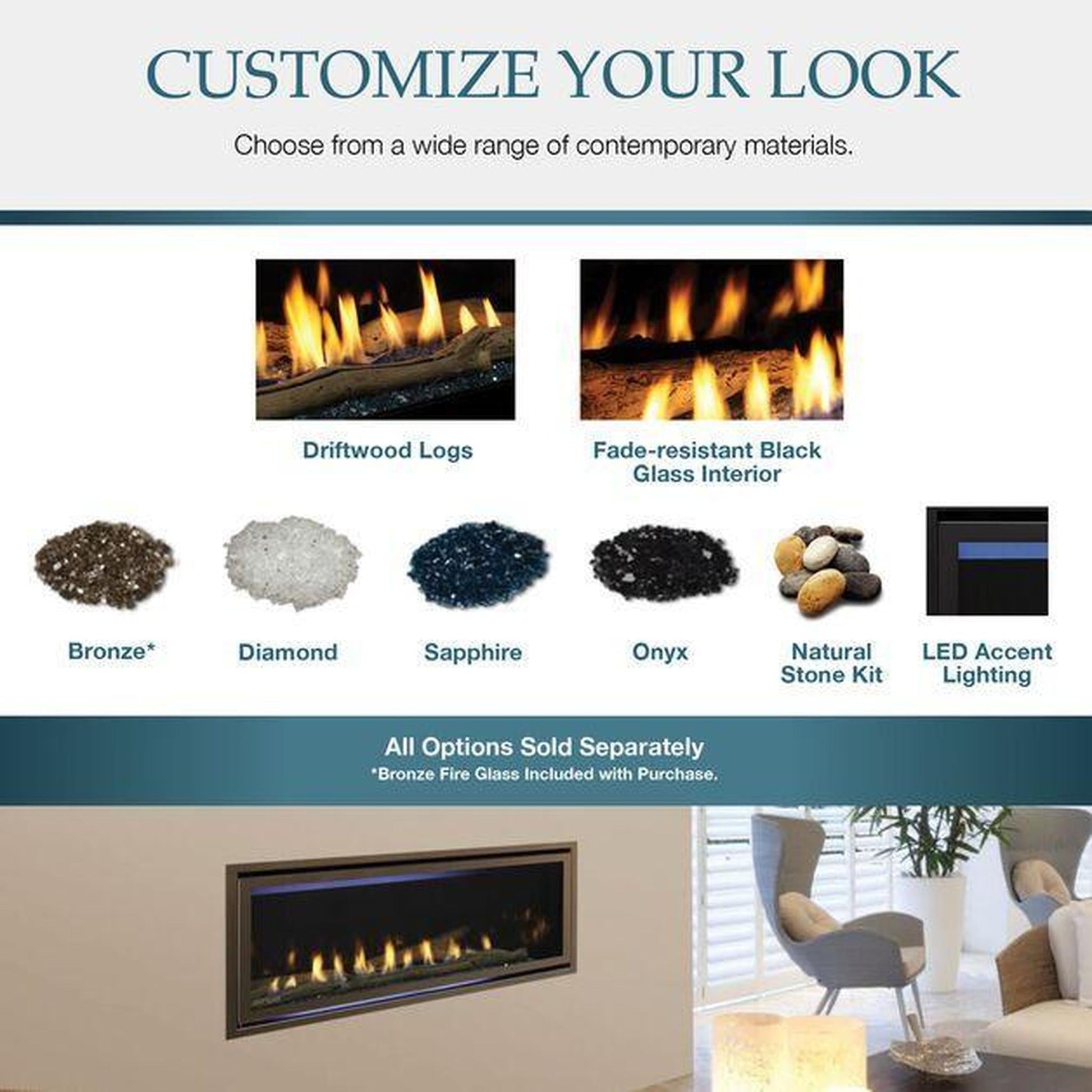 Majestic Jade 42" Linear Contemporary Direct Vent Propane Gas Fireplace With IntelliFire Touch Ignition System
