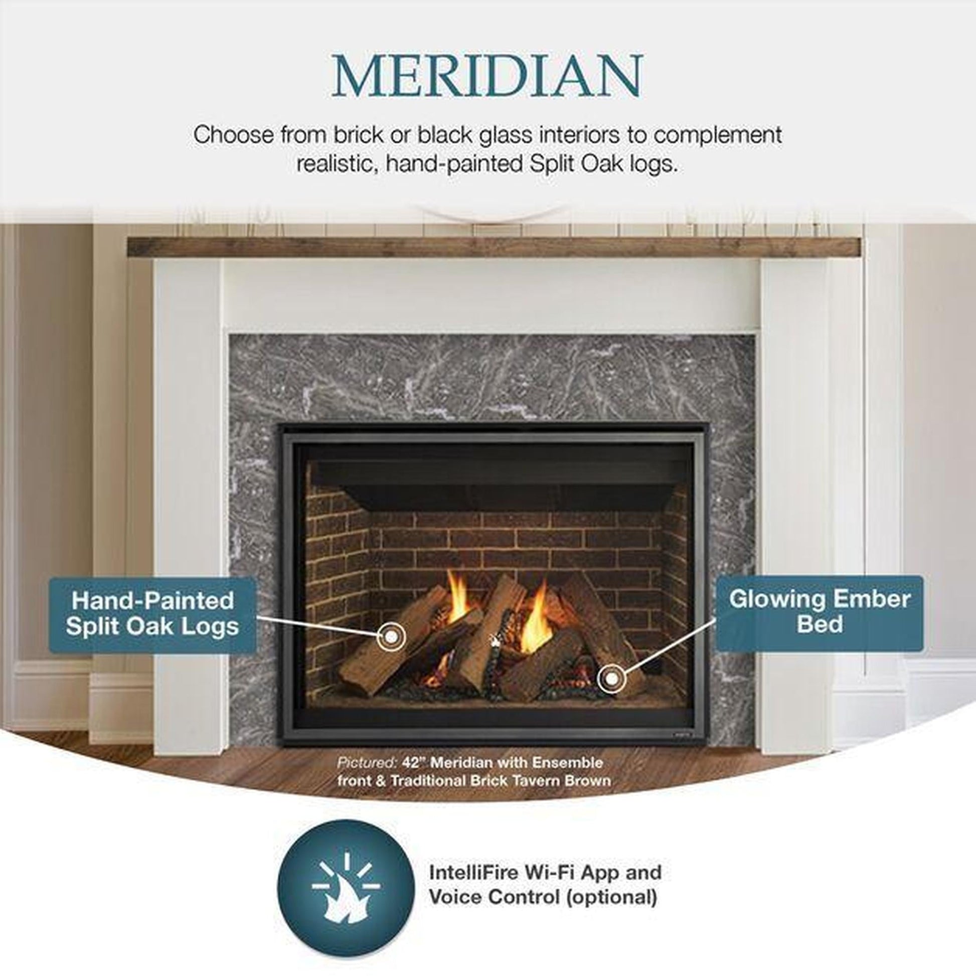 Majestic Meridian 36" Traditional Top/Rear Direct Vent Propane Gas Fireplace With IntelliFire Touch ignition System