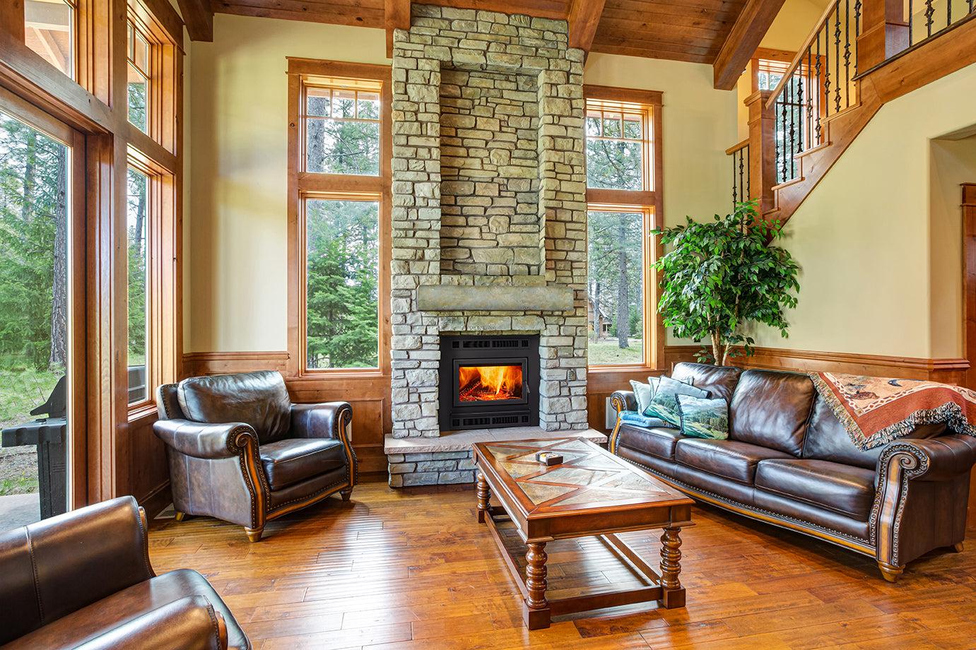 Majestic Pioneer III 48" Classic Black Traditional Wood Burning Fireplace With Arch Door