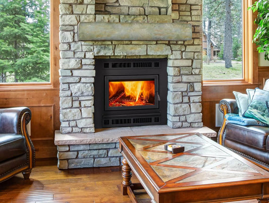Majestic Pioneer III 48" Classic Black Traditional Wood Burning Fireplace With Arch Door