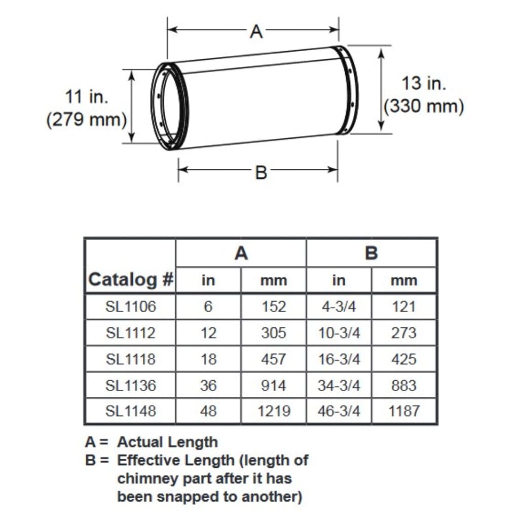 Majestic SL1100 Series Chimney Pipe Section - 11" Inner Diameter