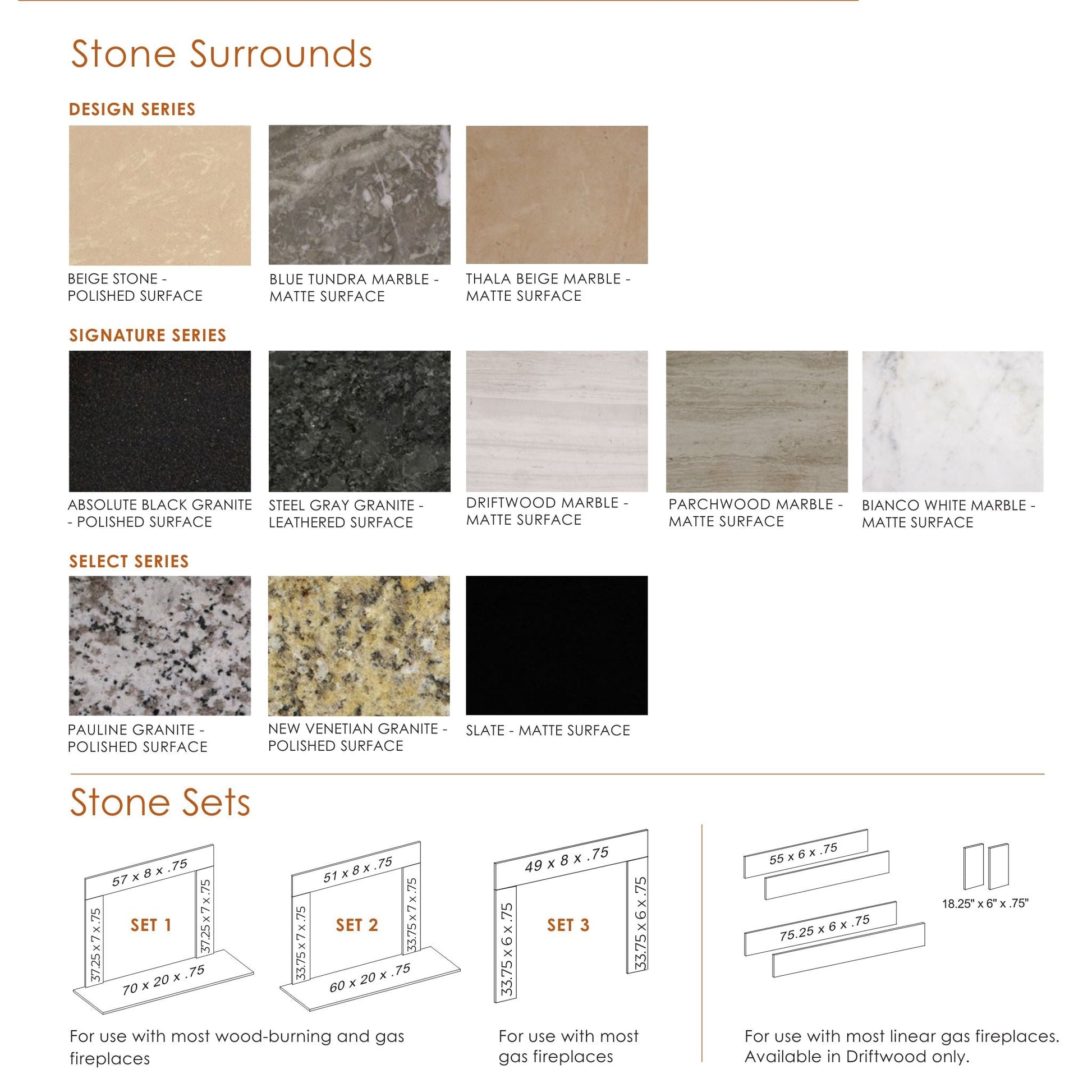 Majestic Signature Series Set 3 Steel Gray Granite Stone Surround (Must Order In Multiples of 6)