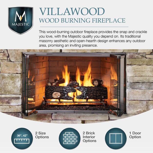 Majestic Villawood 36" Traditional Outdoor Wood Burning Fireplace With Herringbone Refractory