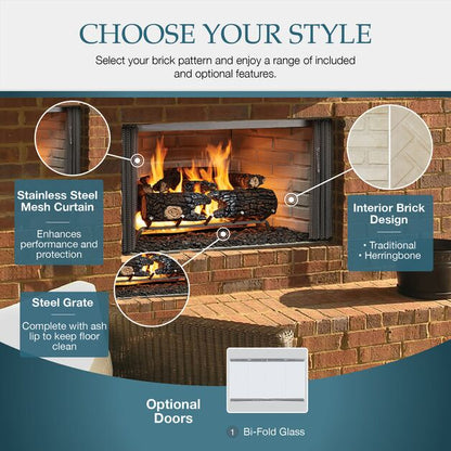 Majestic Villawood 36" Traditional Outdoor Wood Burning Fireplace With Traditional Refractory